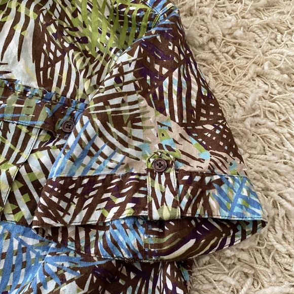 Liz Claiborne Shirt 1X Green Brown Tropical Palm Tree Leaf Hawaii Button - Picture 12 of 12